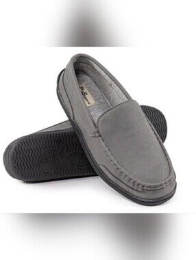 MySlippers MyPillows |All Season Men's Leather Comfort Moccasin Slippers Gray 11